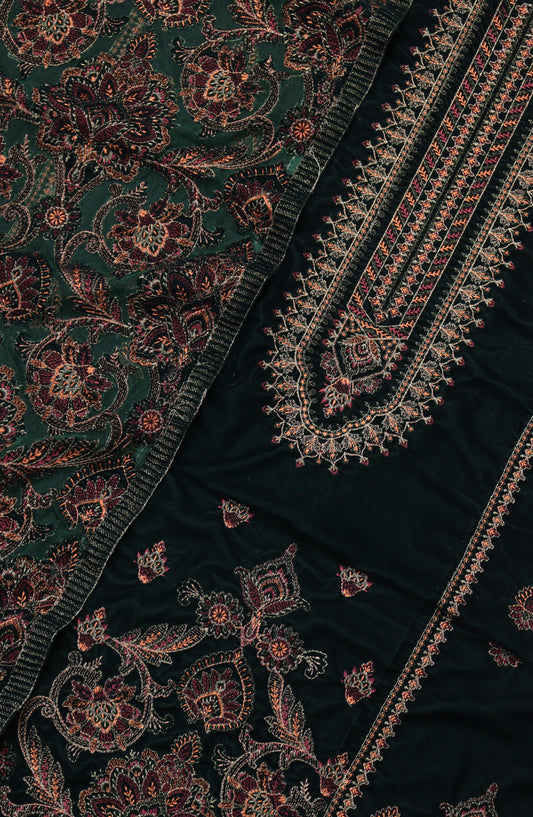 Amna Khadija Embroidered Net Velvet Unstitched 3 Piece Suit - Design-10 - AM25NTV - Green - Winter Collection