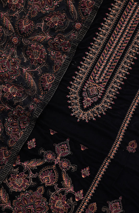 Amna Khadija Embroidered Net Velvet Unstitched 3 Piece Suit - Design-08 - AM25NTV - Black - Winter Collection