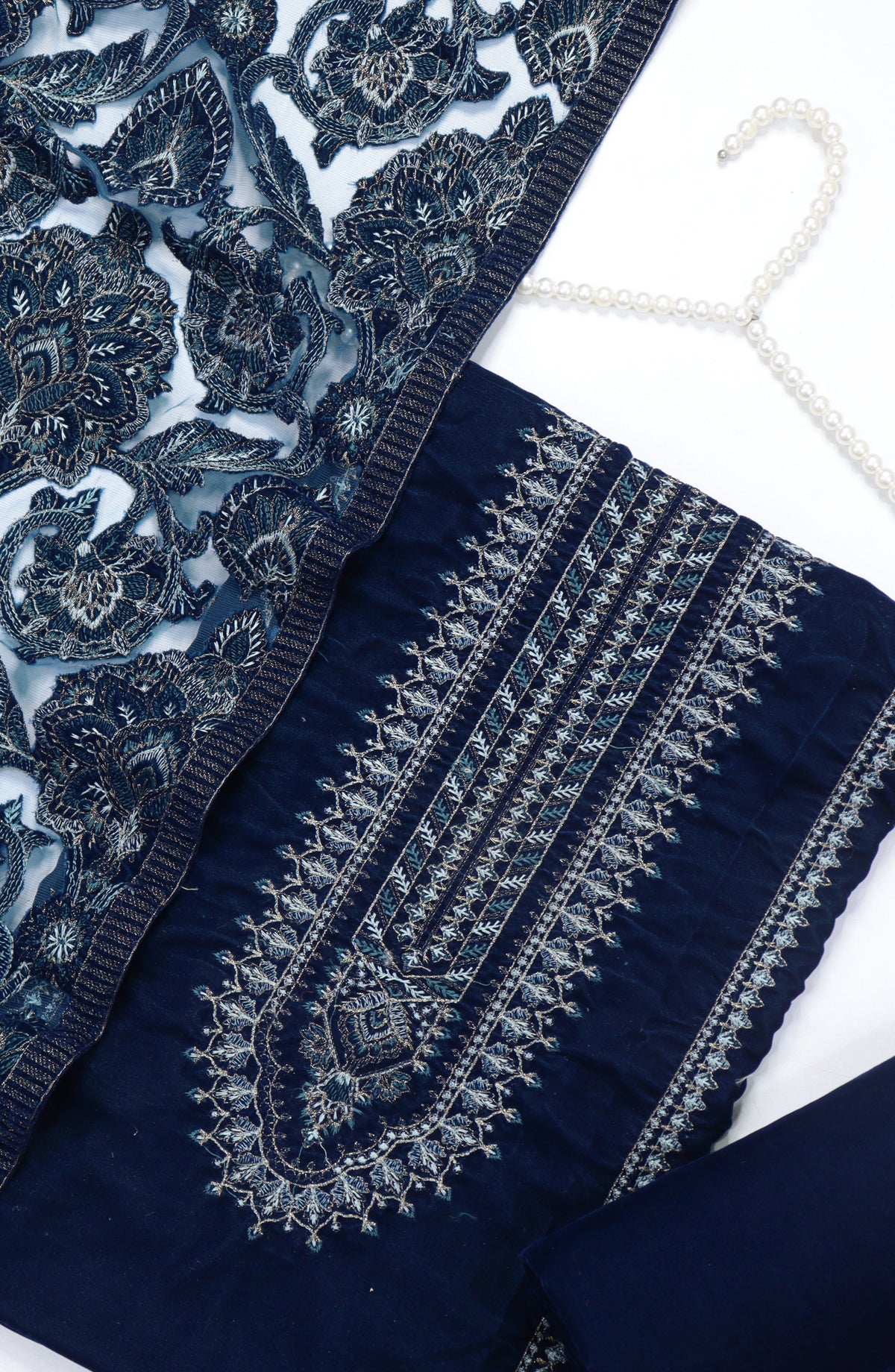 Amna Khadija Embroidered Net Velvet Unstitched 3 Piece Suit - Design-06 - AM25NTV - Blue - Winter Collection