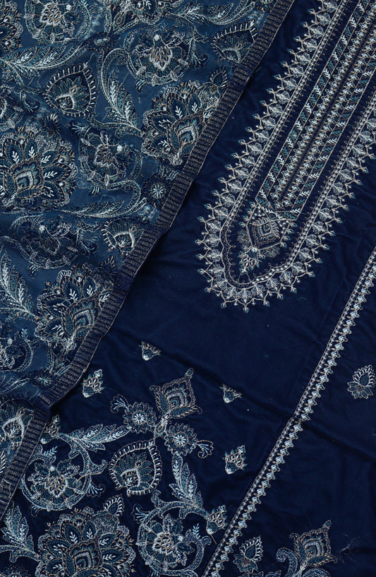 Amna Khadija Embroidered Net Velvet Unstitched 3 Piece Suit - Design-06 - AM25NTV - Blue - Winter Collection