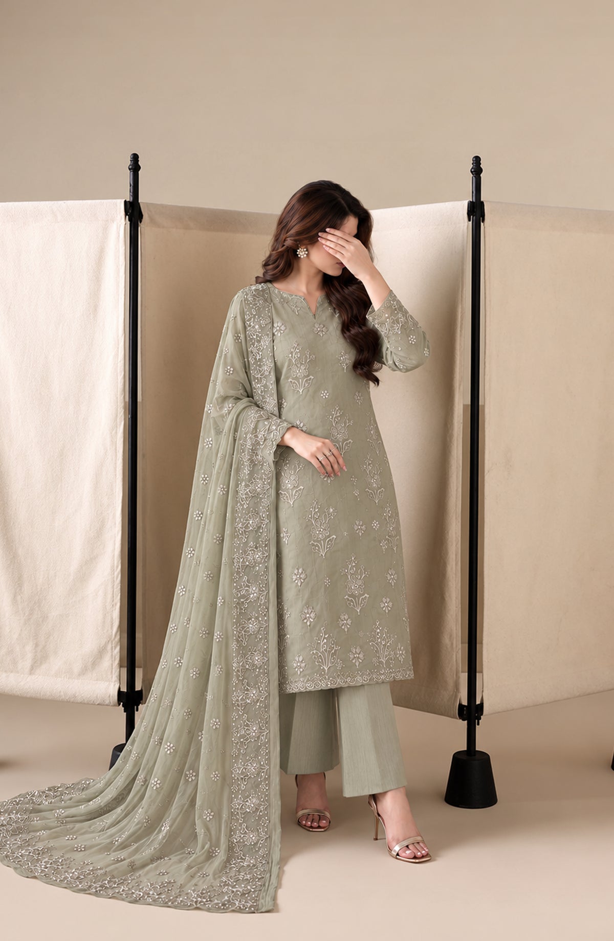 Amna Khadija Embroidered Raw Silk Unstitched 3 Piece Suit - D-06 - AM26RSK - Green - Winter Collection