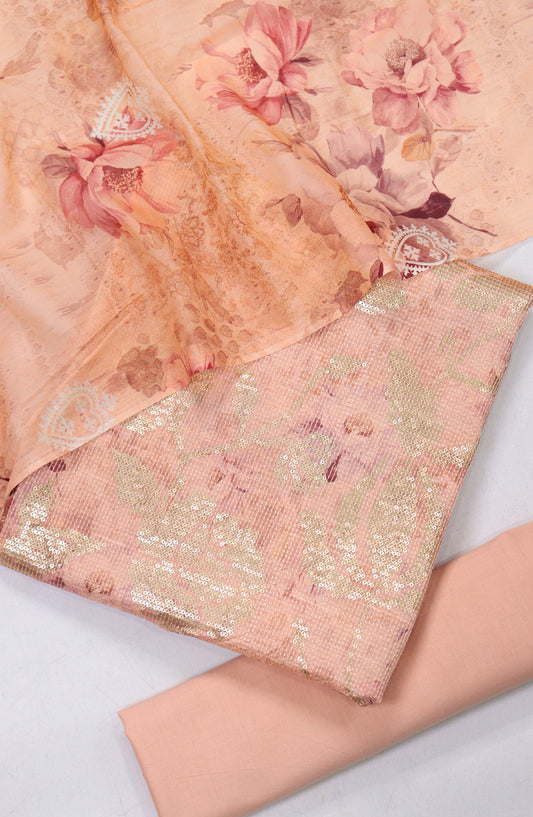 Amna Khadija Bana Dora Lawn Unstitched 3 Piece Suit - Design-09 - AM25PLN - Peach - Summer Collection