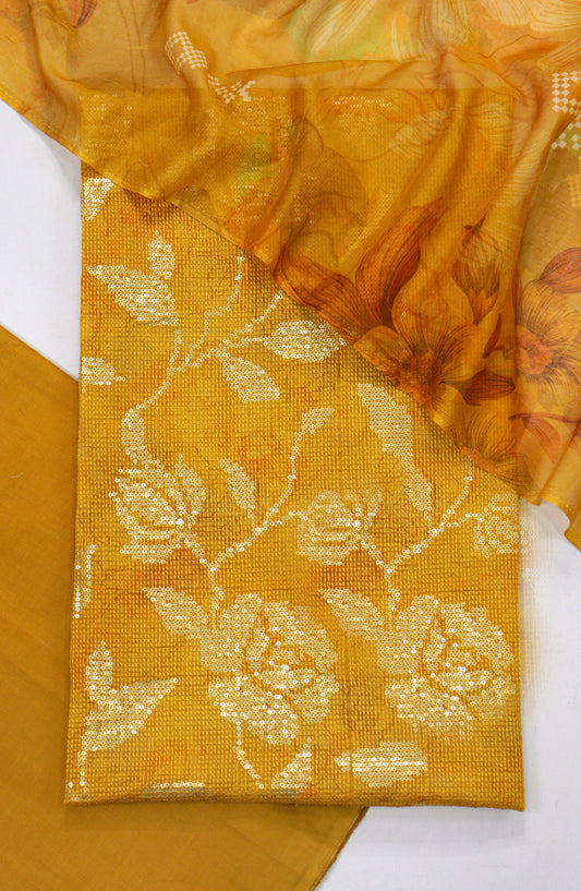 Amna Khadija Bana Dora Lawn Unstitched 3 Piece Suit - Design-06 - AM25PLN - Mustard - Summer Collection