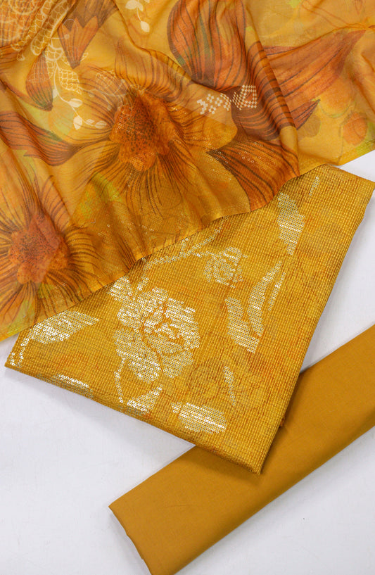 Amna Khadija Bana Dora Lawn Unstitched 3 Piece Suit - Design-06 - AM25PLN - Mustard - Summer Collection