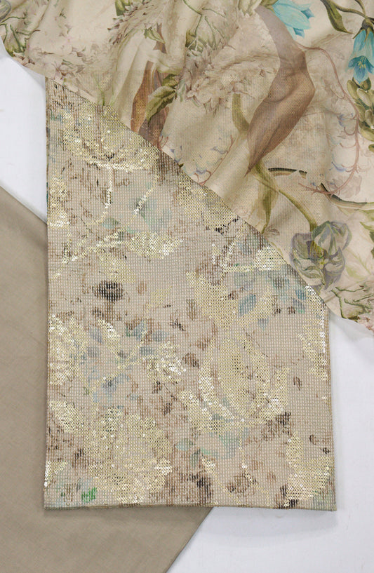 Amna Khadija Bana Dora Lawn Unstitched 3 Piece Suit - Design-04 - AM25PLN - Beige - Summer Collection