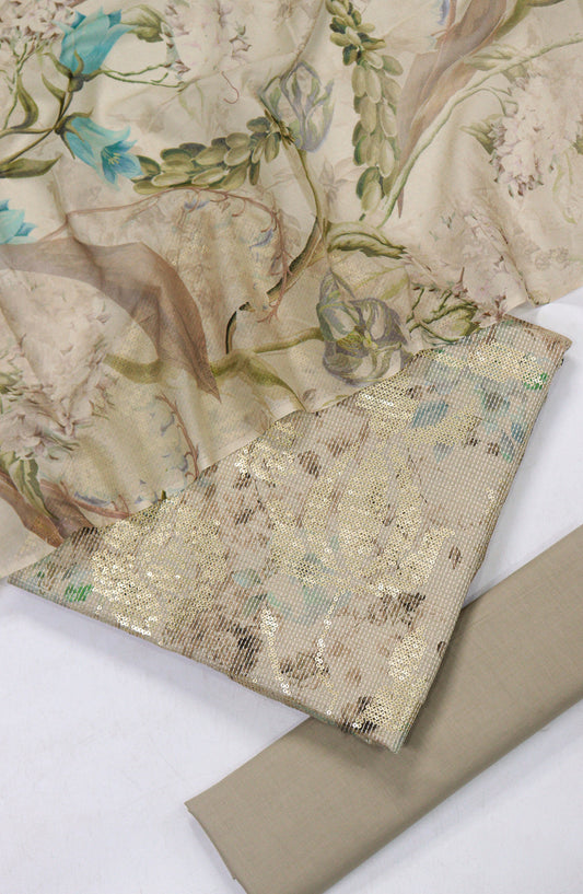 Amna Khadija Bana Dora Lawn Unstitched 3 Piece Suit - Design-04 - AM25PLN - Beige - Summer Collection