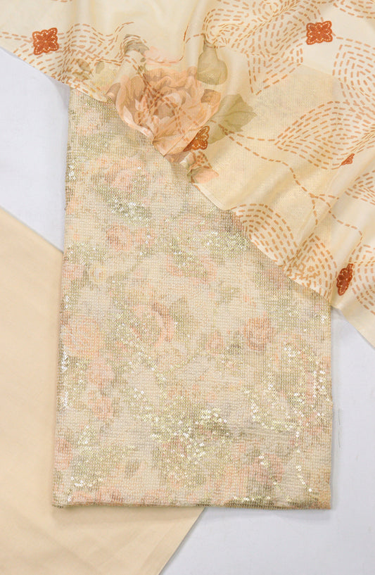 Amna Khadija Bana Dora Lawn Unstitched 3 Piece Suit - Design-03 - AM25PLN - Peach - Summer Collection