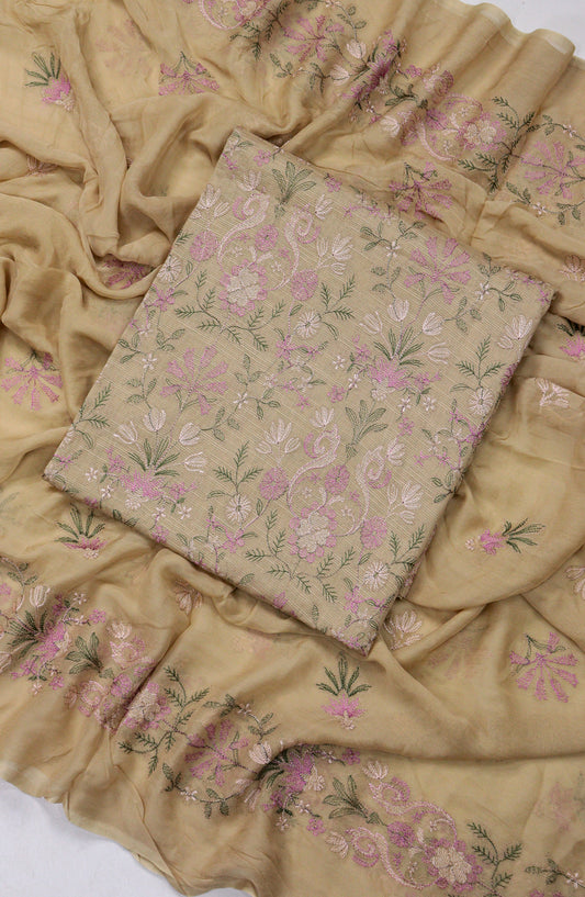 Amna Khadija Embroidered Slub Lawn Unstitched 3 Piece Suit - Design-05 - AM25SLUBL - Beige - Luxury Collection