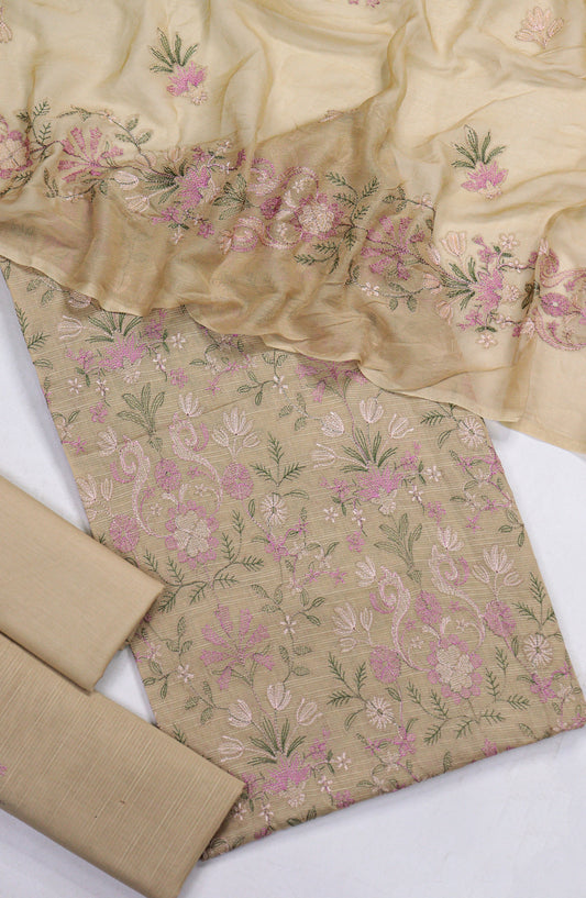 Amna Khadija Embroidered Slub Lawn Unstitched 3 Piece Suit - Design-05 - AM25SLUBL - Beige - Luxury Collection