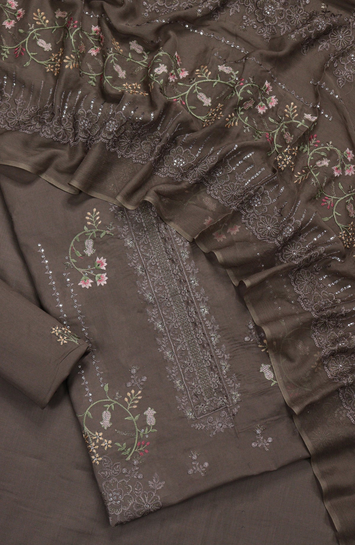 Amna Khadija Embroidered Slub Lawn Unstitched 3 Piece Suit - Design-10 - AM25SLUBL - Grey - Luxury Collection