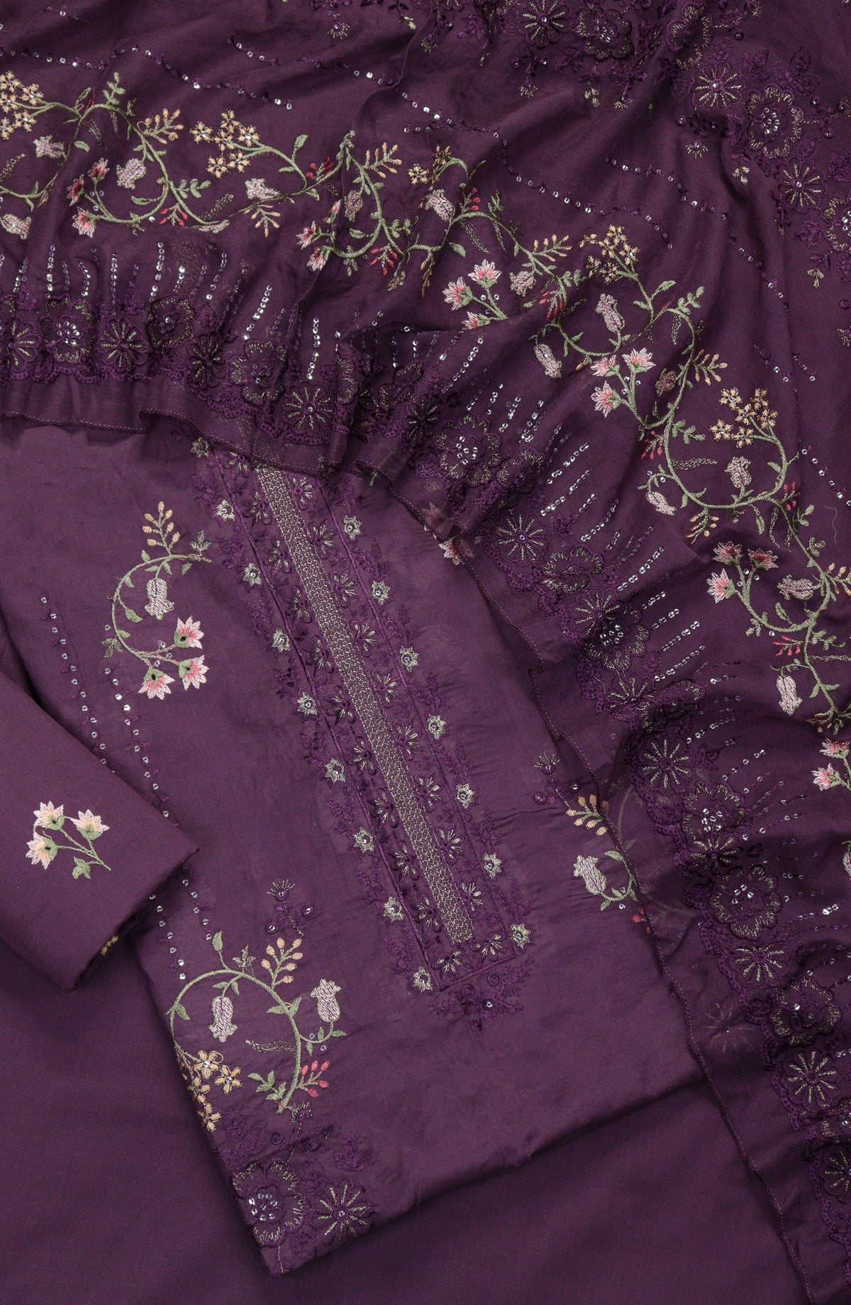 Amna Khadija Embroidered Slub Lawn Unstitched 3 Piece Suit - Design-09 - AM25SLUBL - Purple - Luxury Collection