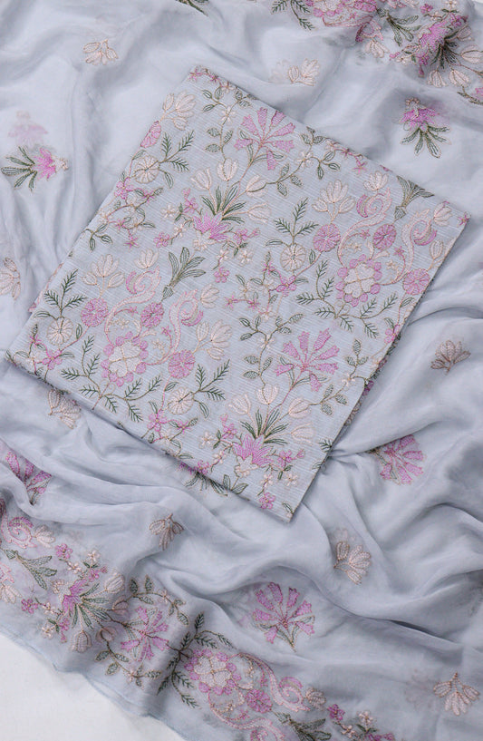 Amna Khadija Embroidered Slub Lawn Unstitched 3 Piece Suit - Design-01 - AM25SLUBL - Blue - Luxury Collection