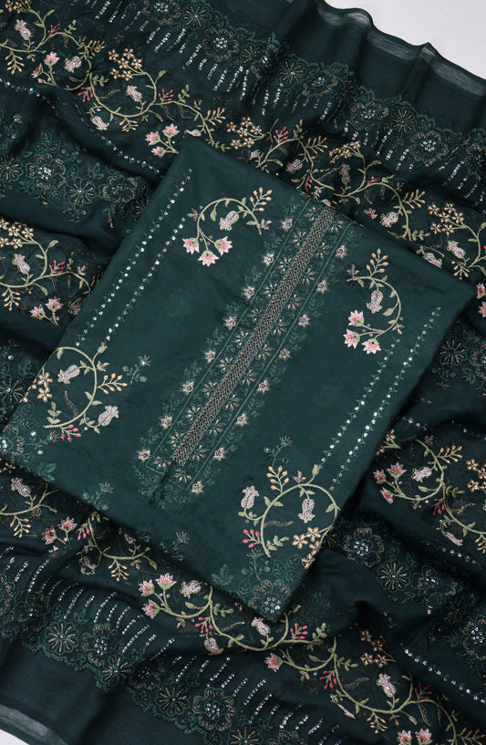 Amna Khadija Embroidered Slub Lawn Unstitched 3 Piece Suit - Design-07 - AM25SLUBL - Green - Luxury Collection