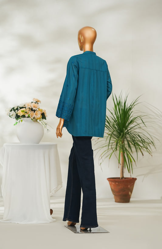 Amna Khadija Urban Fusion Embroidered Dobby Cambric Slub Stitched Western Top - UFWT-11 - AM26UFWT - Blue - Casual Collection