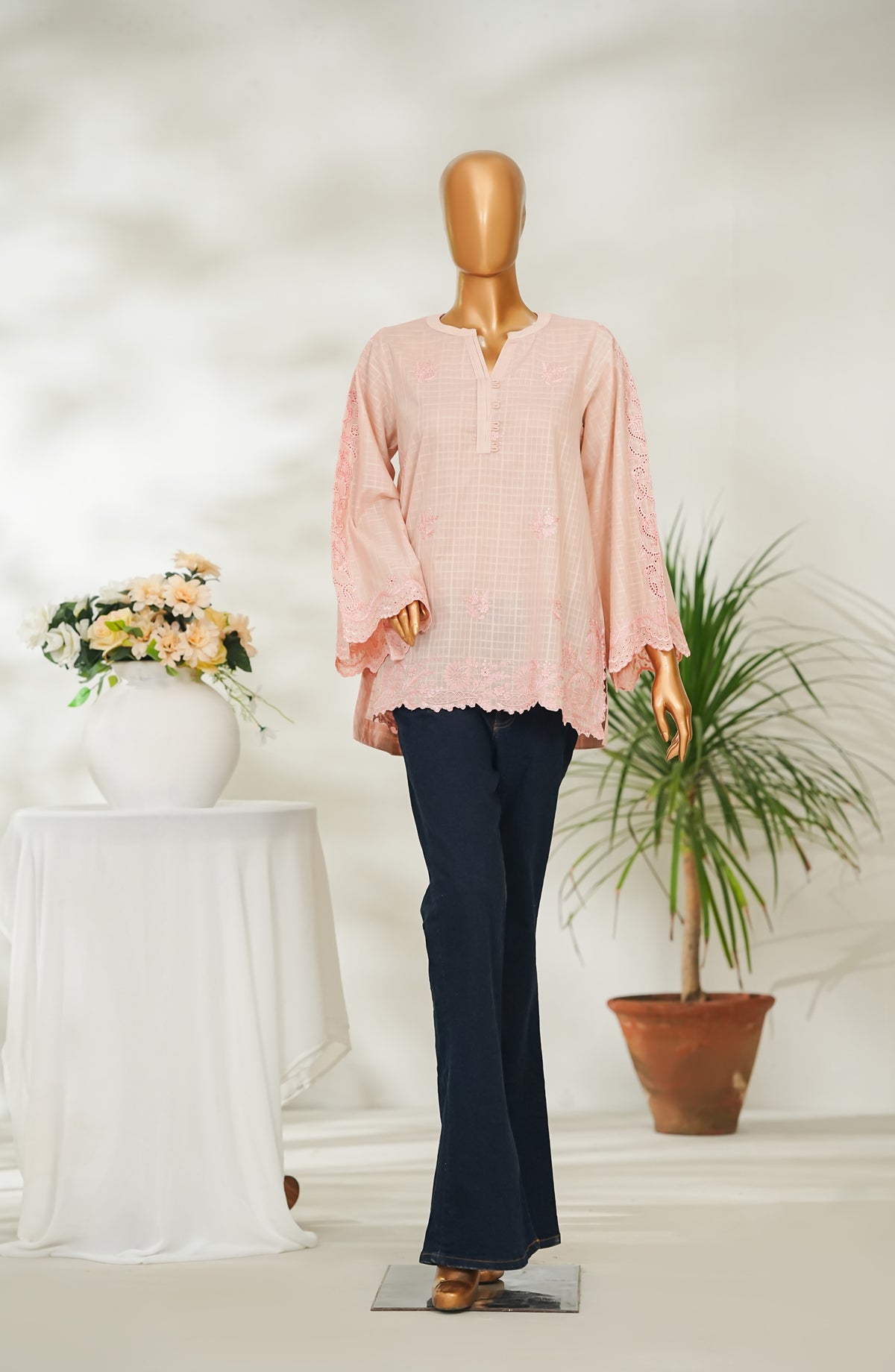 Amna Khadija Urban Fusion Embroidered Dobby Cambric Slub Stitched Western Top - UFWT-12 - AM26UFWT - Pink - Casual Collection