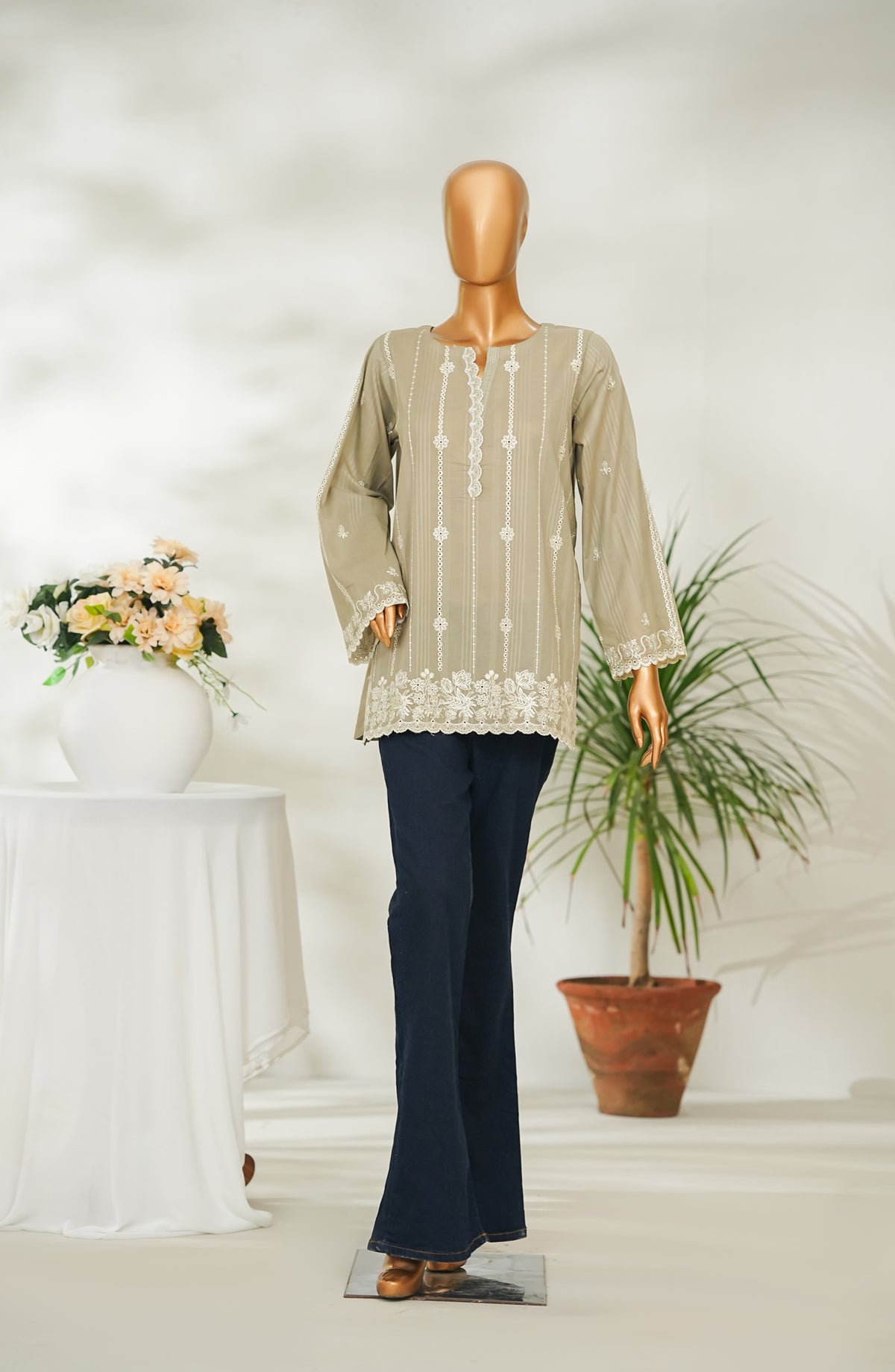 Amna Khadija Urban Fusion Embroidered Dobby Cambric Slub Stitched Western Top - UFWT-14 - AM26UFWT - Green - Casual Collection