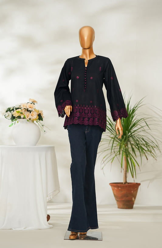 Amna Khadija Urban Fusion Embroidered Dobby Cambric Slub Stitched Western Top - UFWT-15 - AM26UFWT - Black - Casual Collection
