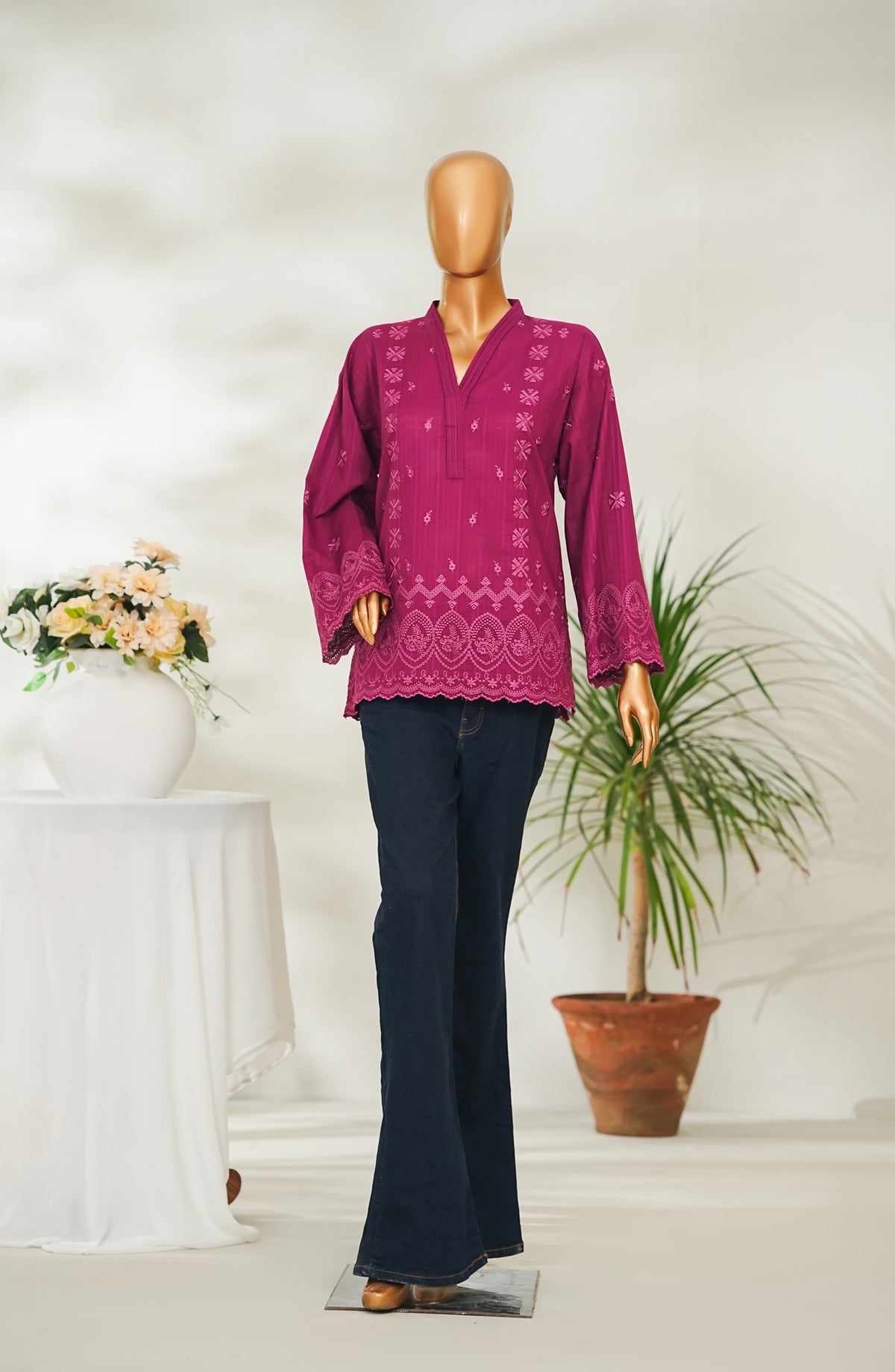 Amna Khadija Urban Fusion Embroidered Dobby Cambric Slub Stitched Western Top - UFWT-16 - AM26UFWT - Pink - Casual Collection