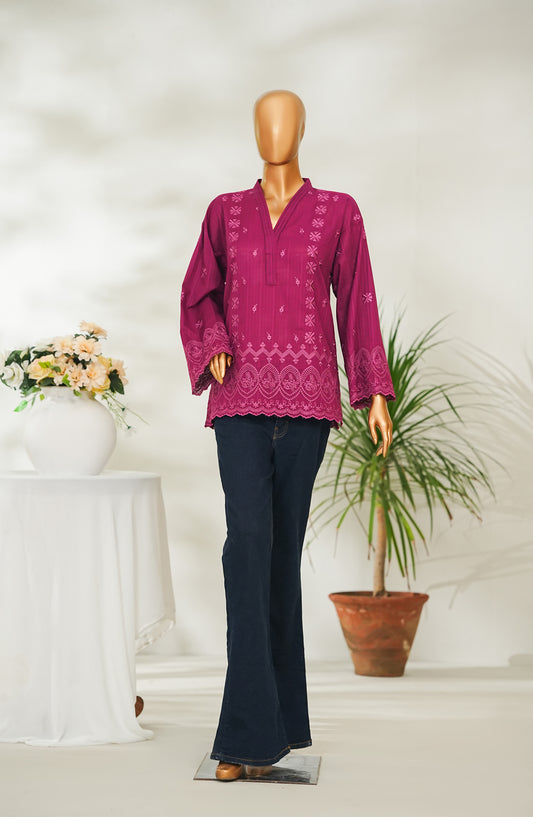 Amna Khadija Urban Fusion Embroidered Dobby Cambric Slub Stitched Western Top - UFWT-16 - AM26UFWT - Pink - Casual Collection
