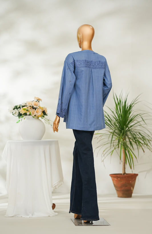 Amna Khadija Urban Fusion Embroidered Dobby Cambric Slub Stitched Western Top - UFWT-18 - AM26UFWT - Blue - Casual Collection