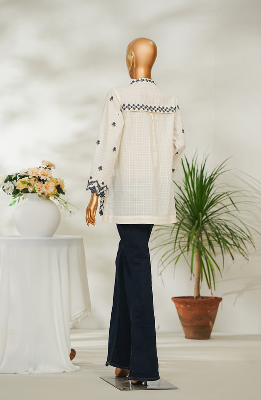 Amna Khadija Urban Fusion Embroidered Dobby Cambric Slub Stitched Western Top - UFWT-19 - AM26UFWT - White - Casual Collection