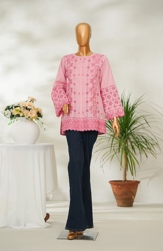 Amna Khadija Urban Fusion Embroidered Dobby Cambric Slub Stitched Western Top - UFWT-20 - AM26UFWT - Pink - Casual Collection