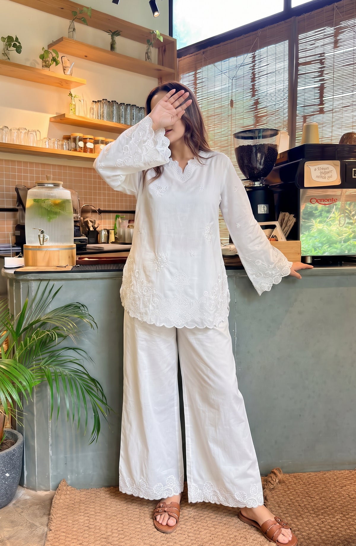 Amna Khadija White Luxe Embroidered Cotton Stitched 2 Piece Co-ord Set - AKWL-09 - AM26WLX - White - Summer Collection