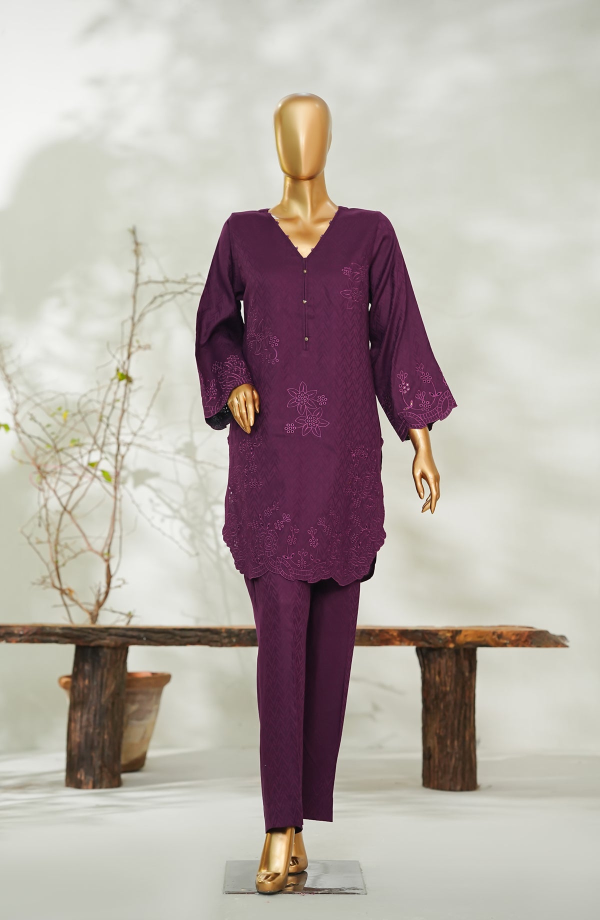 Amna Khadija ikigaie Basics Embroidered Cotton Stitched 2 Piece Suit - AKIB-05 - AM26AKIB - Purple - Summer Collection