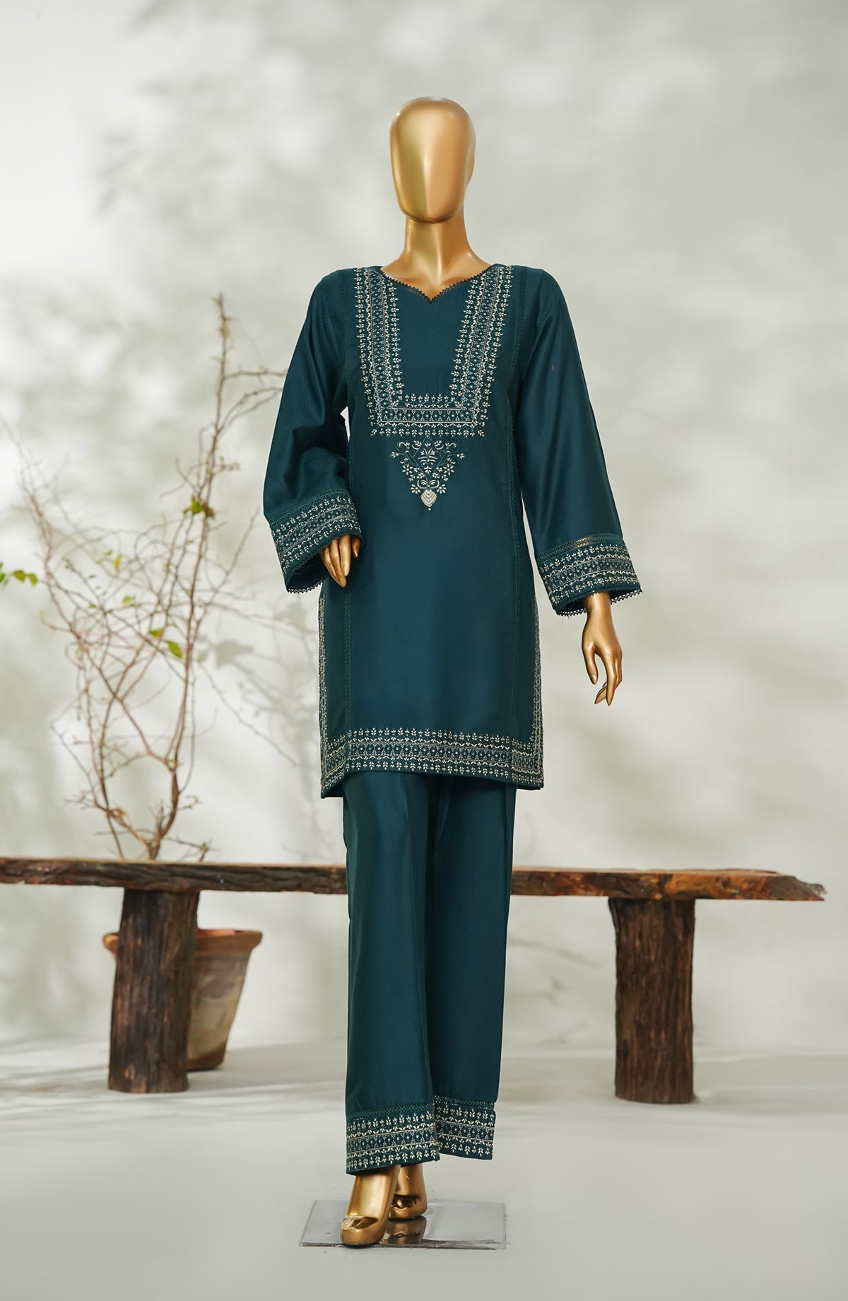 Amna Khadija ikigaie Basics Embroidered Cotton Stitched 2 Piece Suit - AKIB-07 - AM26AKIB - Teal - Summer Collection