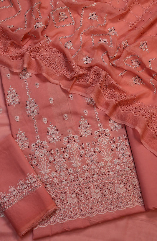 Alhena by Amna Khadija Exclusive Embroidered Swis Lawn Unstitched 3 Piece Suit - Design-06 - AM25ASWS - Orange - Summer Collection