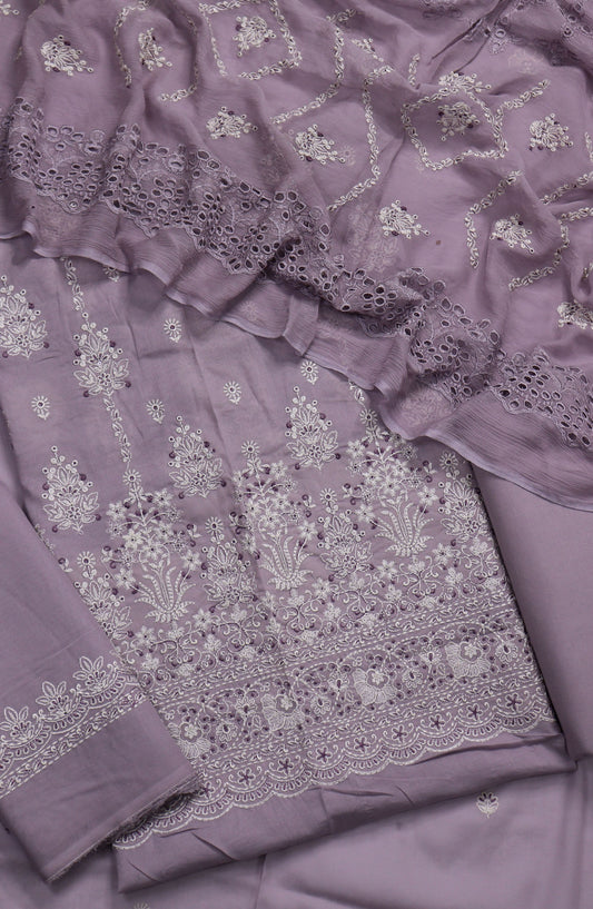 Alhena by Amna Khadija Exclusive Embroidered Swis Lawn Unstitched 3 Piece Suit - Design-03 - AM25ASWS - Purple - Summer Collection