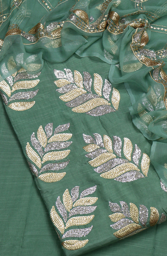 Amna Khadija Embroidered Raw Silk Unstitched 3 Piece Suit - Design-01 - AM25RWS - Dark Green - Festive Collection