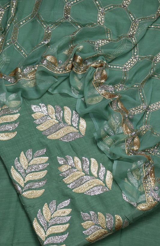 Amna Khadija Embroidered Raw Silk Unstitched 3 Piece Suit - Design-01 - AM25RWS - Dark Green - Festive Collection