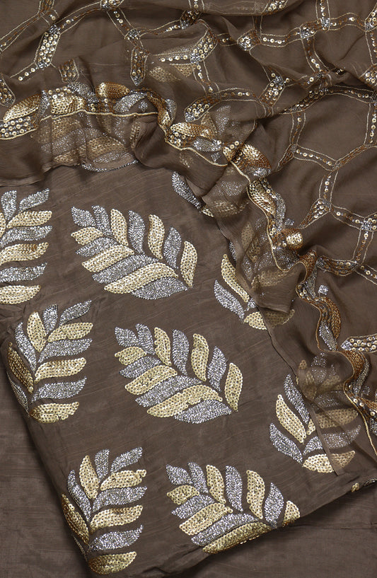 Amna Khadija Embroidered Raw Silk Unstitched 3 Piece Suit - Design-02 - AM25RWS - Brown - Festive Collection