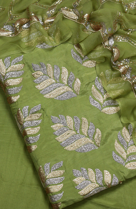 Amna Khadija Embroidered Raw Silk Unstitched 3 Piece Suit - Design-03 - AM25RWS - Green - Festive Collection