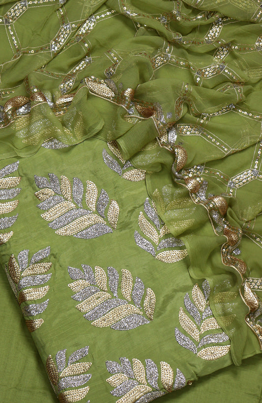 Amna Khadija Embroidered Raw Silk Unstitched 3 Piece Suit - Design-03 - AM25RWS - Green - Festive Collection