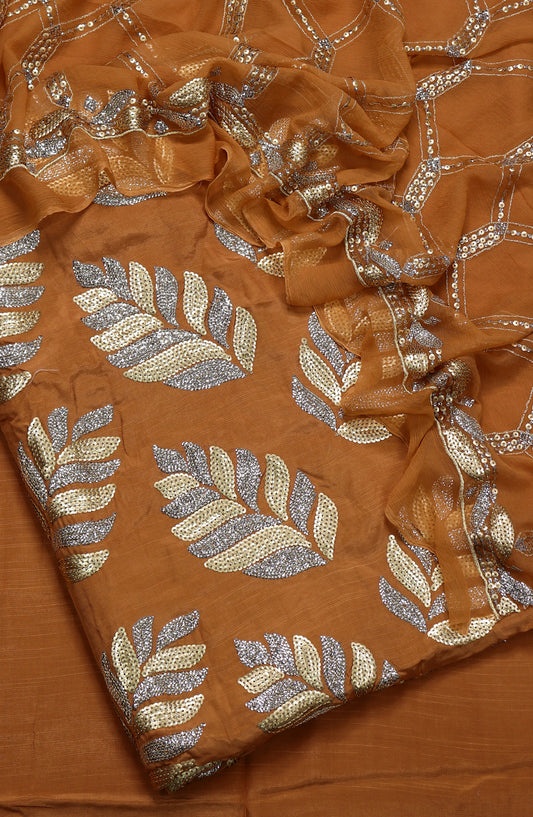 Amna Khadija Embroidered Raw Silk Unstitched 3 Piece Suit - Design-04 - AM25RWS - Orange - Festive Collection