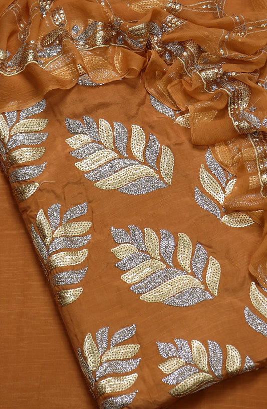 Amna Khadija Embroidered Raw Silk Unstitched 3 Piece Suit - Design-04 - AM25RWS - Orange - Festive Collection
