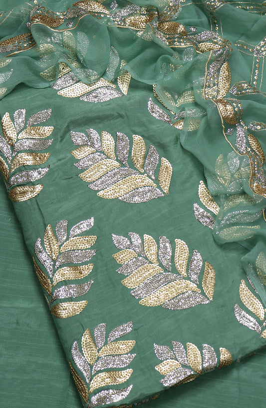 Amna Khadija Embroidered Raw Silk Unstitched 3 Piece Suit - Design-05 - AM25RWS - Light Green - Festive Collection