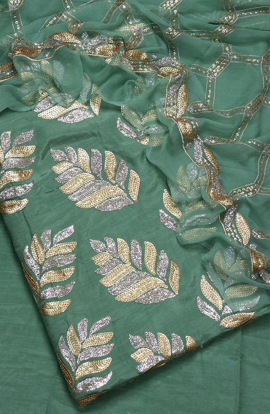 Amna Khadija Embroidered Raw Silk Unstitched 3 Piece Suit - Design-05 - AM25RWS - Light Green - Festive Collection