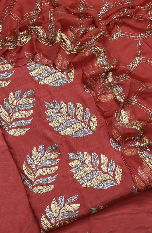 Amna Khadija Embroidered Raw Silk Unstitched 3 Piece Suit - Design-06 - AM25RWS - Red - Festive Collection