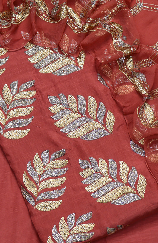 Amna Khadija Embroidered Raw Silk Unstitched 3 Piece Suit - Design-06 - AM25RWS - Red - Festive Collection
