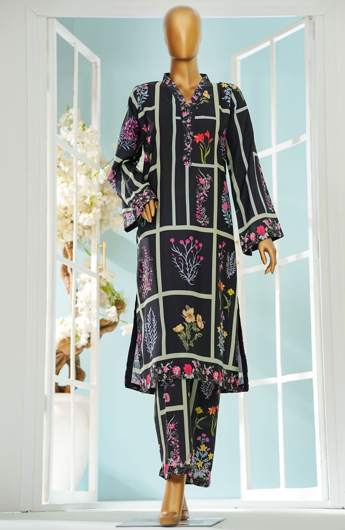 Selene by Amna Khadija Printed Lawn Stitched 2 Piece Suit - SS-02 - AM25SSPC - Black - Summer Collection