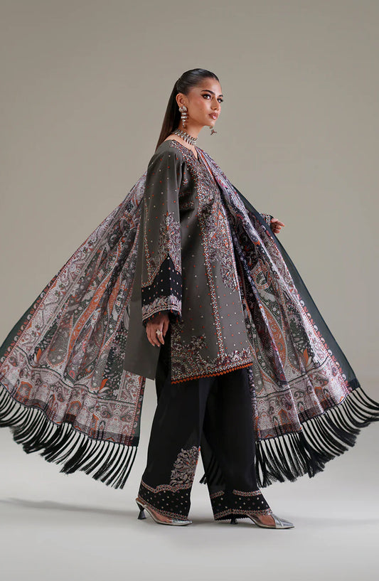 Amour by Bin Ilyas Embroidered Lawn Unstitched 3 Piece Suit - D-182-A - BL26AMR - Black - Summer Collection