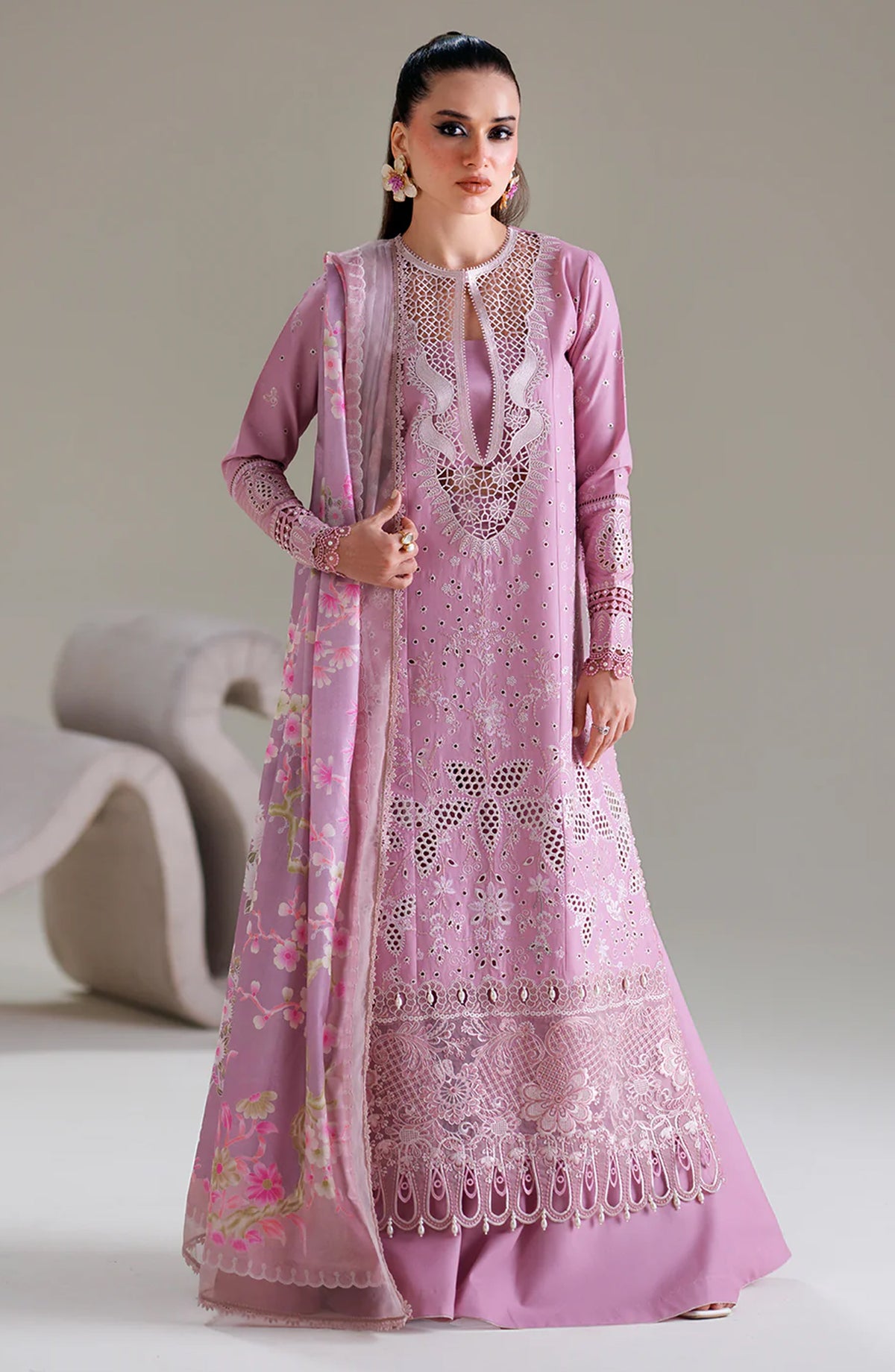 Amour by Bin Ilyas Embroidered Lawn Unstitched 3 Piece Suit - D-181-B - BL26AMR - Pink - Summer Collection