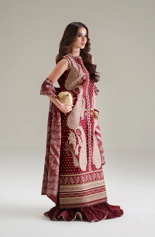 Amour by Bin Ilyas Embroidered Lawn Unstitched 3 Piece Suit - D-185-A - BL26AMR - Red - Summer Collection