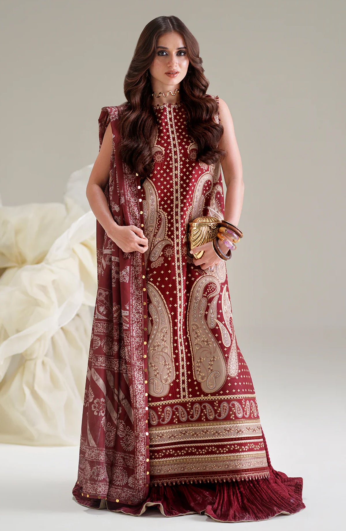 Amour by Bin Ilyas Embroidered Lawn Unstitched 3 Piece Suit - D-185-A - BL26AMR - Red - Summer Collection