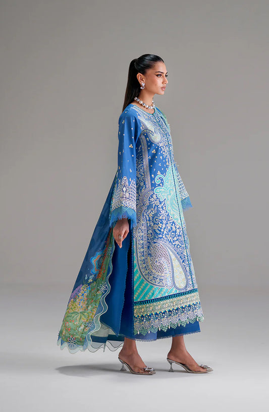 Amour by Bin Ilyas Embroidered Lawn Unstitched 3 Piece Suit - D-187-A - BL26AMR - Blue - Summer Collection