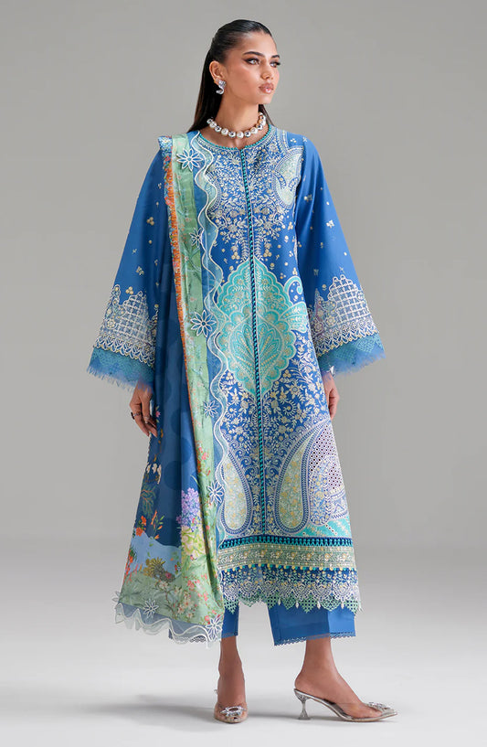 Amour by Bin Ilyas Embroidered Lawn Unstitched 3 Piece Suit - D-187-A - BL26AMR - Blue - Summer Collection