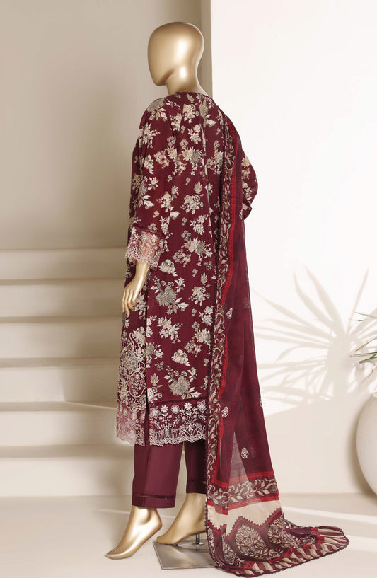 Amyrah by Sadabahar Embroidered Lawn Stitched 3 Piece Suit - D-01 - SBD26RHM - Maroon - Festive Collection